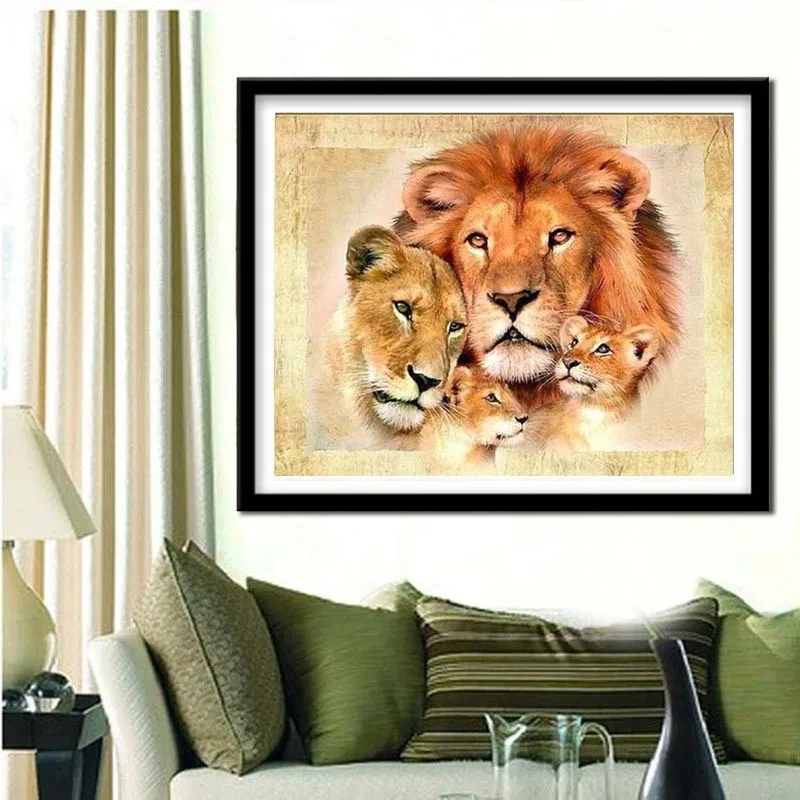 DPF 5D круглый полный картина вышитая бисером Лев Семейные наборы стразов