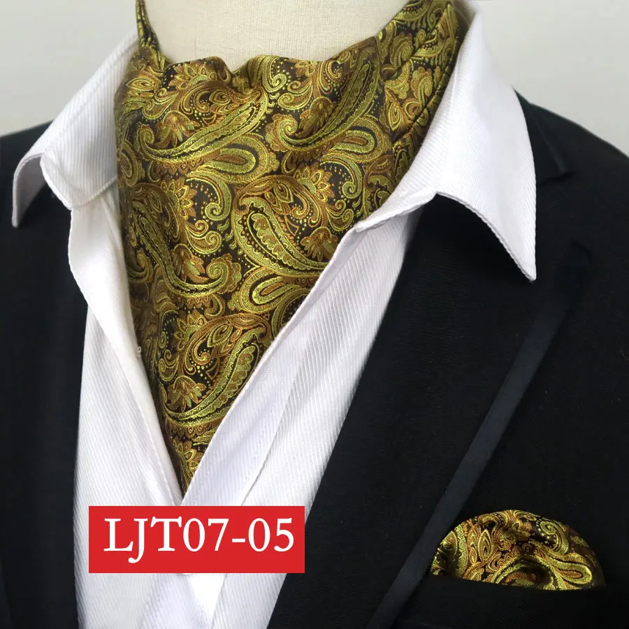 SMT-LJT07-05 YISHLINE мужской роскошный Шелковый Аскот галстук набор мужской галстук и платок Набор Цветочный Пейсли в горошек Карманный квадратный набор для свадебной вечеринки - Цвет: SMT-LJT07-05