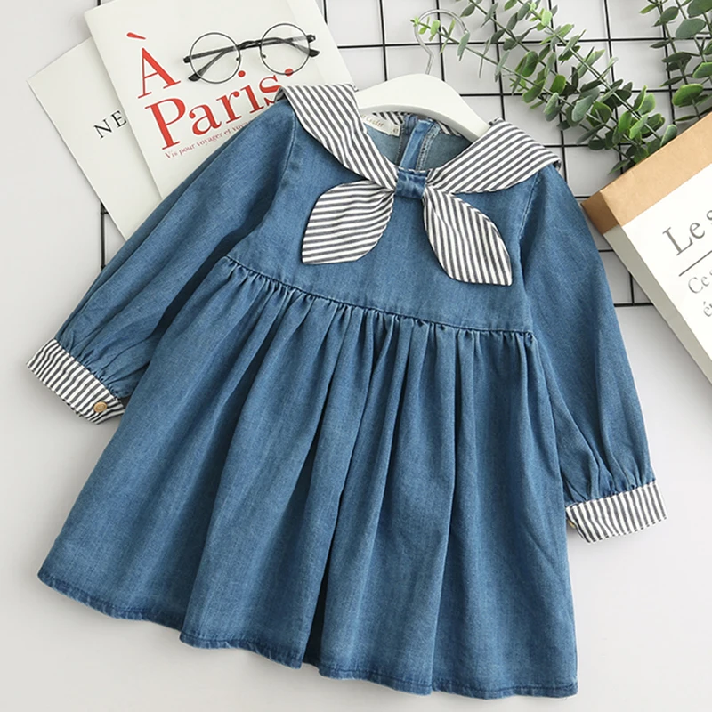 Платье из джинсовой ткани Bear Leader для девочек весеннее модное платье в полоску с