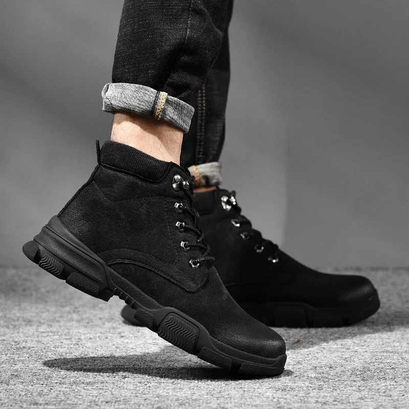HEINRICH New Men Leather Boots Autumn Winter Fashion Working Shoes Lace Up Ankle Botas Hombre Cuero | Обувь