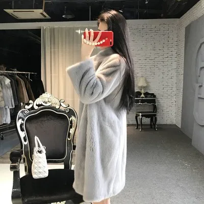 light grey s96 Ограниченное качество, модное пальто из искусственного меха со стоячим воротником, женское новое зимнее пальто средней длины из искусственного меха норки, плюшевое пальто для женщин s96 - Цвет: light grey s96