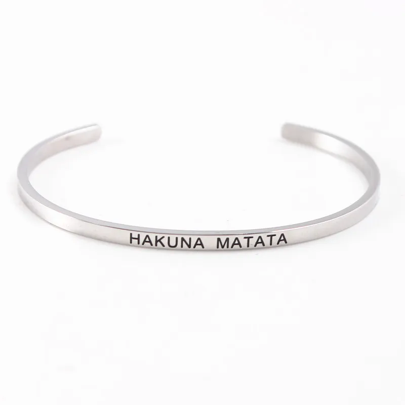 HAKUNA MATATA Новинка 3,2 мм барный браслет из нержавеющей стали с гравировкой HAKUNA MATATA вдохновляющая Цитата ручная печать браслет с мантрой для женщин - Окраска металла: HAKUNA MATATA