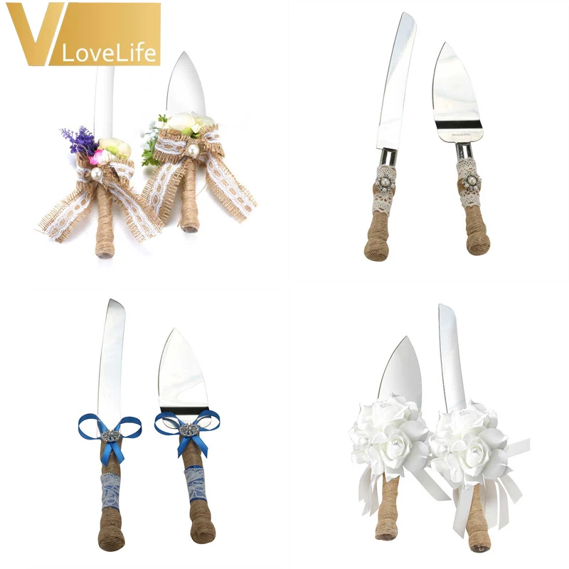 2 шт./компл. Мешковина Ткань Свадебный торт нож и сервер набор из нержавеющей