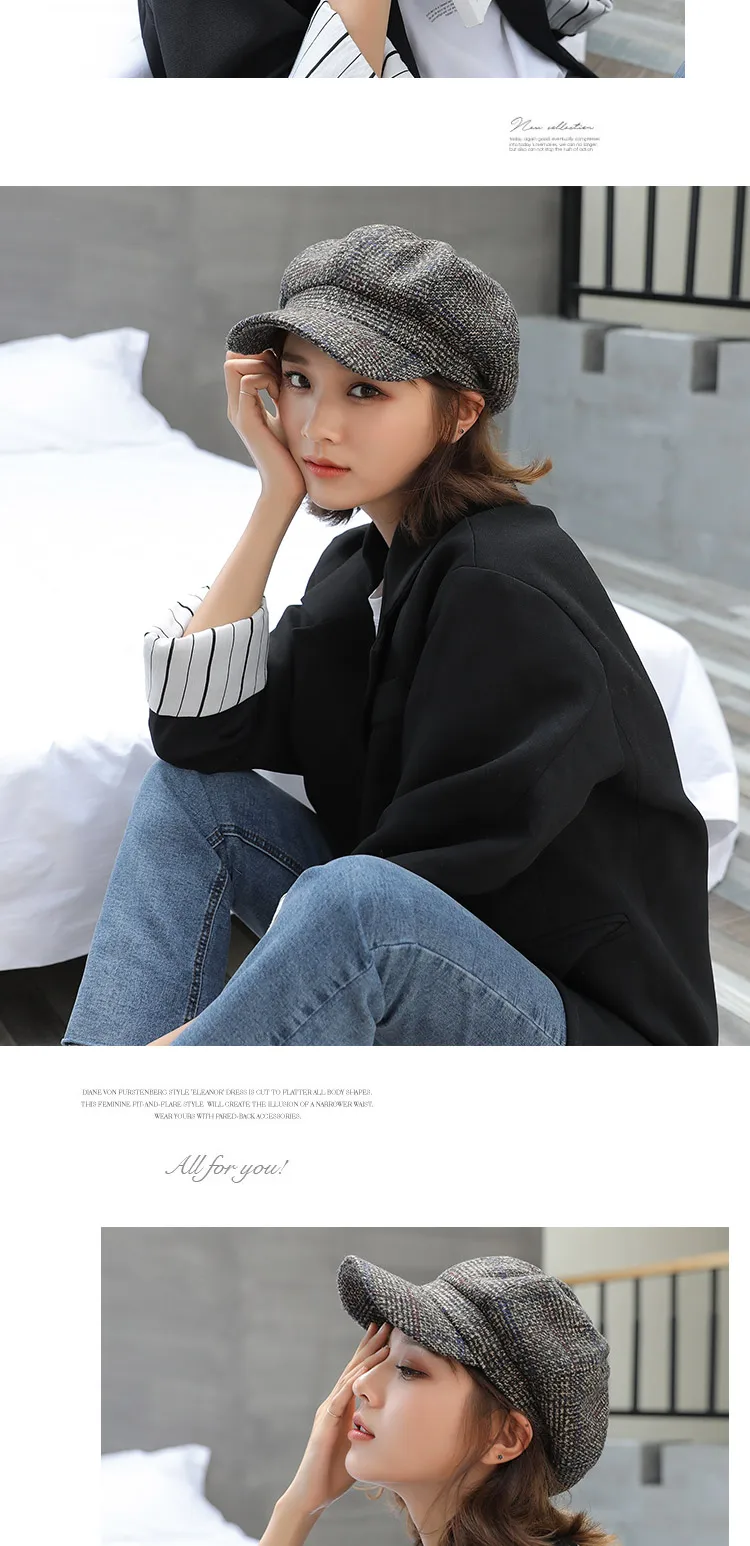 New Fashion Autumn Winter Beret hat Women Ladies Octagonal Newsboy Cap Female Vintage Plaid Artist Painter Beret Hat