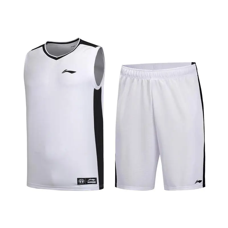 Li-Ning, мужские баскетбольные костюмы для соревнований, 2 штуки, полиэстер, дышащий жилет+ шорты, подкладка, спортивные комплекты, AATP001 CJFM19 - Цвет: Белый