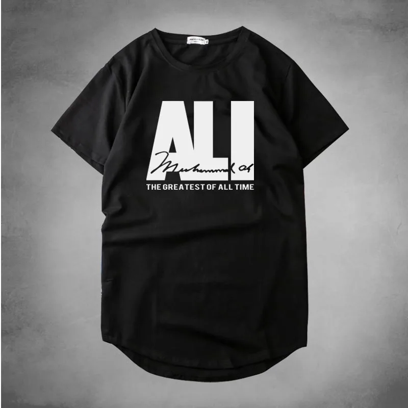 Хип-хоп стиль изогнутый подол Muhammad Ali Официальный лицензированный взрослых печатных футболки для мужчин хлопок Мода Camisetas футболки homme - Цвет: black