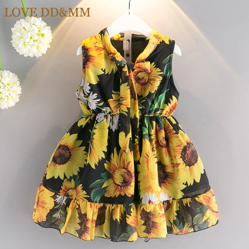 LOVE DD&ampMM Girls Clothing Dresses 2022 Summer New Girl Fashion Sweet Cute Sunflower Pattern Dress | Детская одежда и обувь