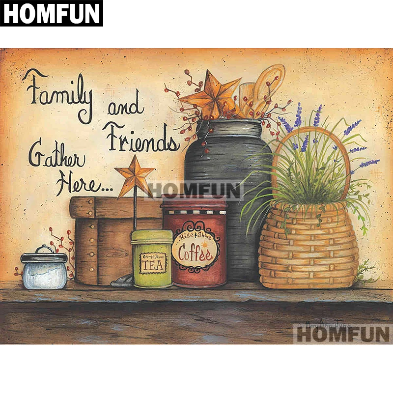 Набор для алмазной вышивки HOMFUN A01794 картина цветок и банка из квадратных/круглых