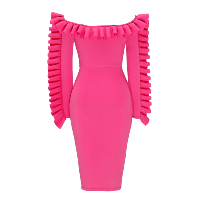 Для женщин Chic оборками с плеча Bodycon платье сексуальная Slash шеи Обёрточная бумага
