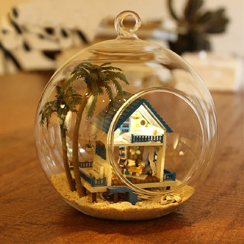 B002 DIY Кукольный дом Каса Миниатюрный Кукольный домик с 3D светодиодный мини-мебель стеклянный шар орнамент игрушки для детей подарок ручной работы B002# E - Цвет: B002