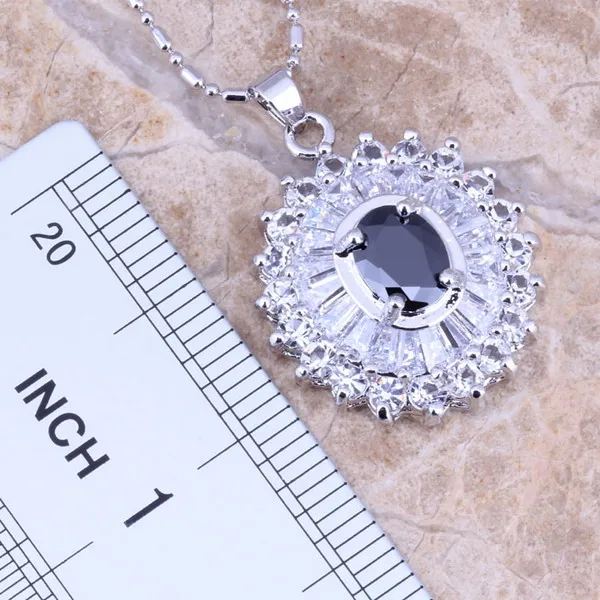 Black Cubic Zirconia White CZ Silver Plated Jewelry Sets Earrings Pendant Ring Size 6 / 7 8 9 10 S0109 | Украшения и аксессуары