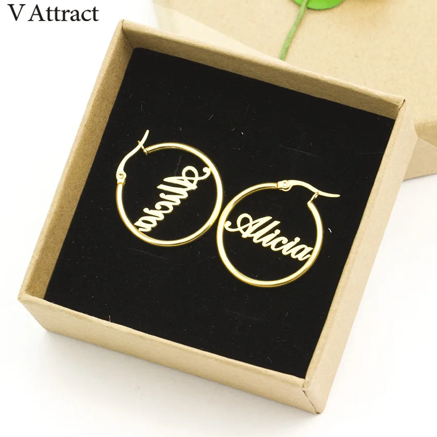 Hiphop Brincos Big Circle Personalized Custom Name Earrings For Women Boho Jewelry Christmas Gift Rose Gold Silver Pendientes