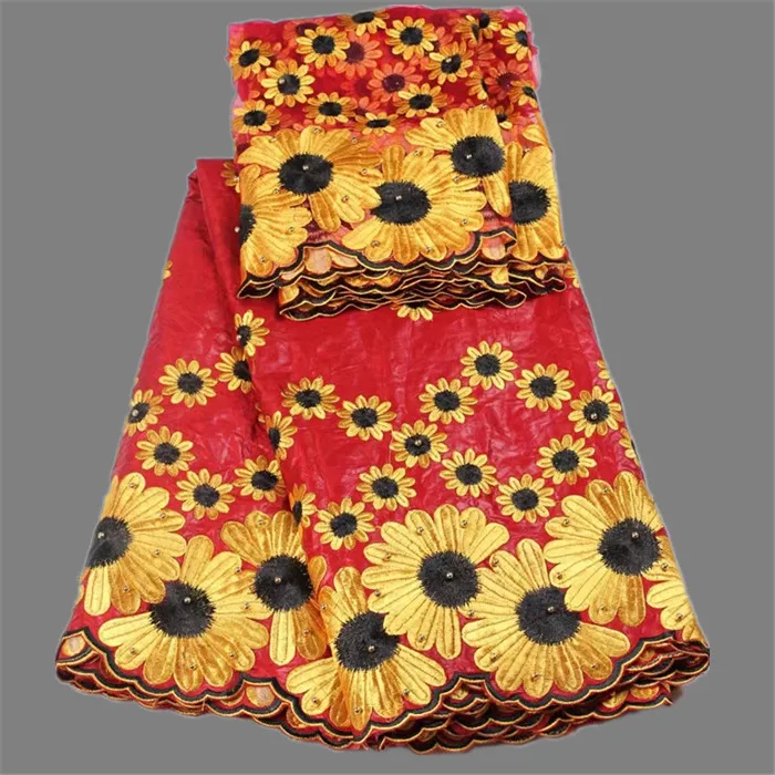 Удивительные Свадебные африканские Цветочная вышивка Базен кружева и 2 двор