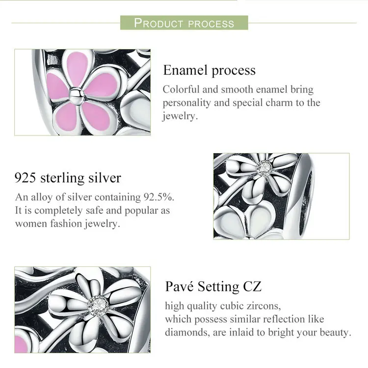 WOSTU, 925 пробы, серебряный, весенний, розовый, цветок маргаритки, бусины, шарм, подходят к оригинальному браслету и браслету, хорошее ювелирное изделие, подарки, FIC761