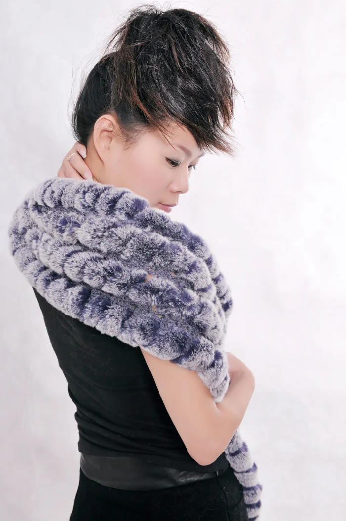 The 2014 explosion models of female rabbit hair scarf in the long winter fur Rex Rabbit Korean blue |