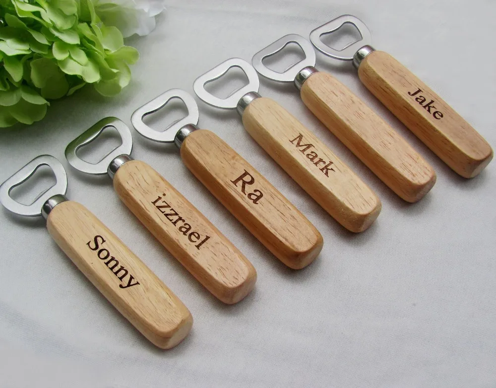 

6pcs/lot Personalized Wood Beer Bottle Opener Custom Engraved and Monogrammed/Wedding Groomsmen Gift