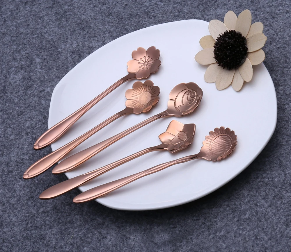 Новинка розовое золото 5 шт./компл. посуда в форме цветка сахарная нержавеющая