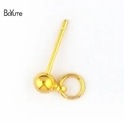 Gold Plated BoYuTe 50 шт. металлические латунные 4*13 мм Серьги-шарики гвоздики с прыгающим кольцом Diy булавки серьги Запчасти Аксессуары - Цвет: Gold Plated