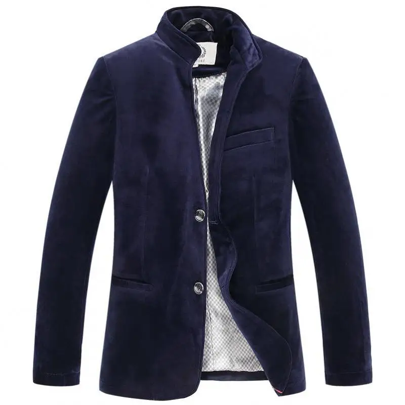 Fall Spring Fashion Men Wine Red Navy Single Breasted Slim Fit Velvet Blazer Coat Man Male 4xl 3xl Stand Collar Velour Blazers | Мужская