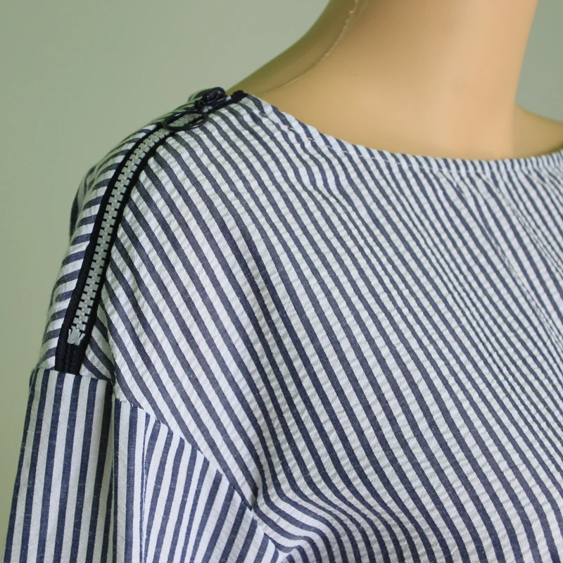 Linshow боковой молнии с плеча полосатый Для женщин Рубашки для мальчиков