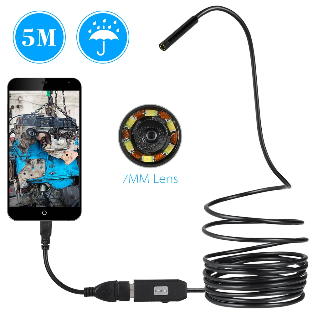

OWSOO 7 мм объектив Android OTG USB эндоскоп Камера 1/2/3/5M Смартфон USB бороскоп эндоскоп инспекционная трубка Камера 6LED