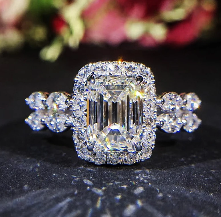 

Luxury Female Girls White AAA Zircon Wedding Ring Silver color CZ Stone Ring Promise Engagement Rings For Women