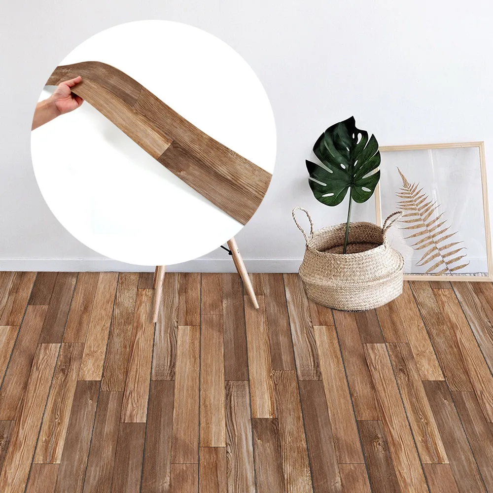 

Thick Wood Texture Floor Plank Sticker Self-adhesive Decorative Tile Decal Waterproof PVC Bedroom Living Room Decor Wallpaper