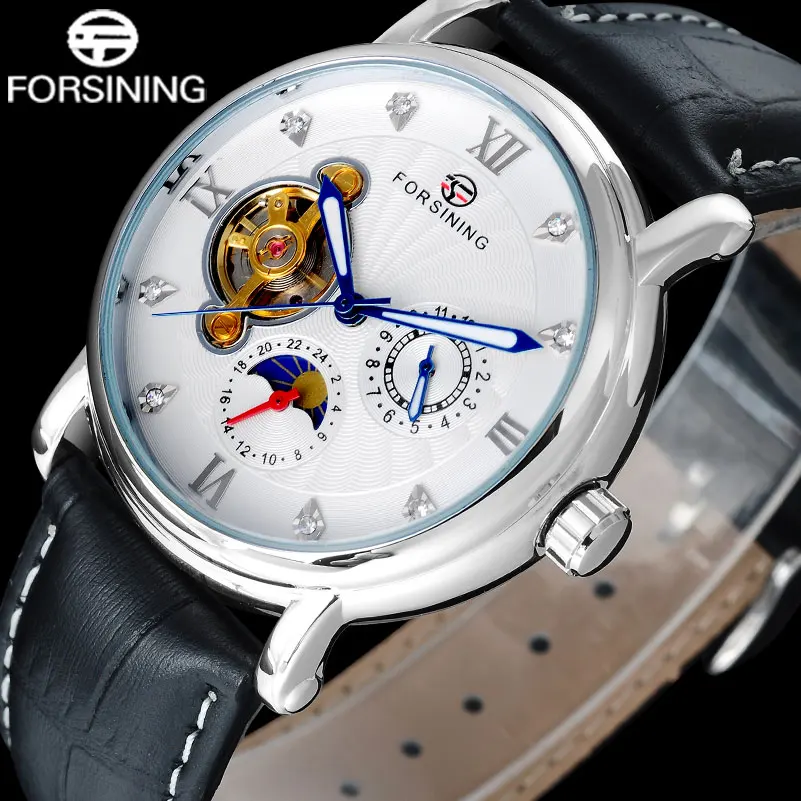 Модные Повседневные новые FORSINING брендовые роскошные римские цифры Dail со стразами