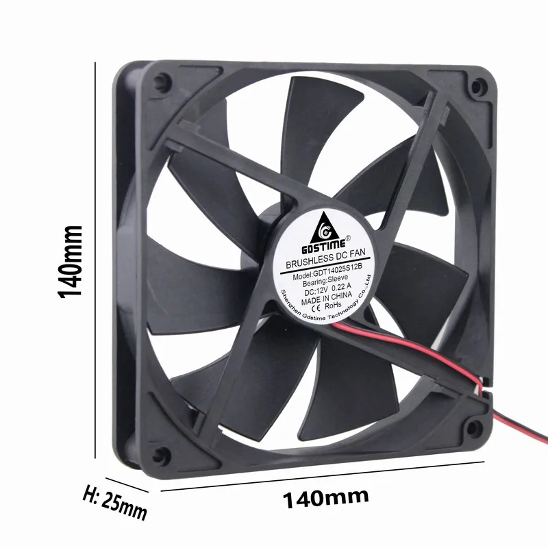 10 шт. Gdstime 2Pin 14 см чехол для ПК Radaitor 140 мм 5 дюйма 14025s DC 12 В бесщеточный компьютерный