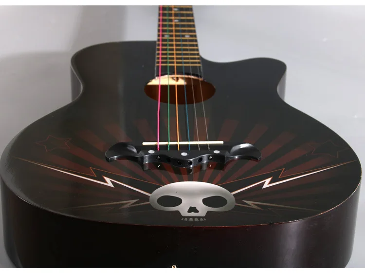 Black 38 inch Folk Guitar Color Painted Graffiti Skull Basswood 6 String Guitarra Beginner Home-schooling Guitar Accessories AGT19 - Цвет: Black