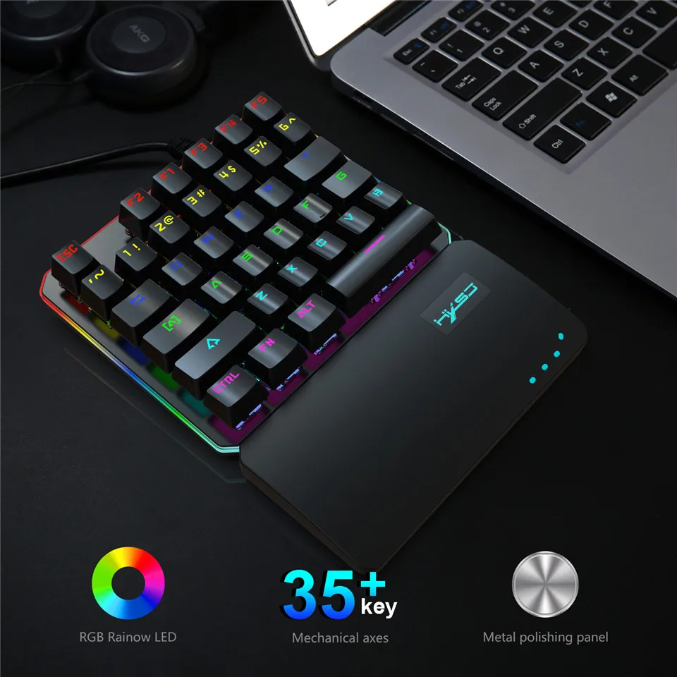 Ручная клавиатура; большие размеры 35-ключ RGB несколько Подсветка режим HXSJ одной рукой игровая клавиатура LSuitable для профессиональная игровая приставка