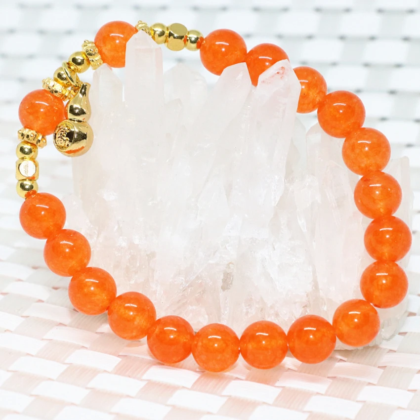 

New arrival high grade 8mm round bracelet for women orange jades stone chalcedony beads party gift fashion jewelry 7.5inch B2045
