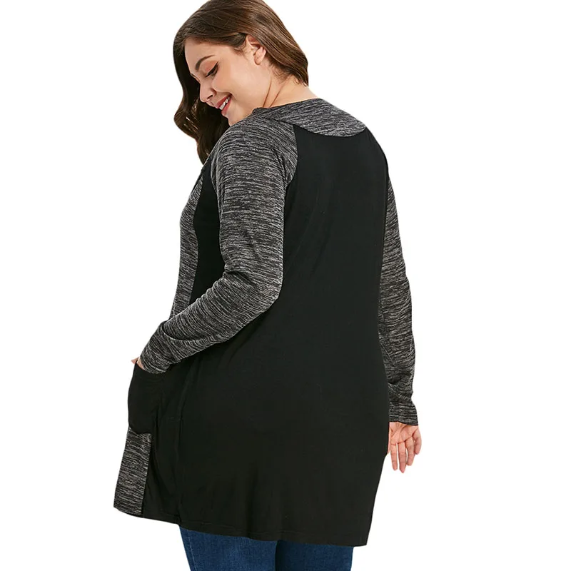 PlusMiss плюс размер 5XL свободные футболки с длинными рукавами и двойным карманом