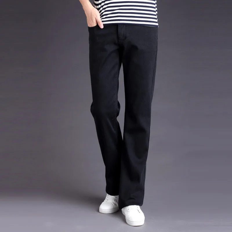 Mens High Waist Fleece Lined Boot Cut Jeans Bell Bottom Men Autumn Winter Warm Velvet Thick Jeans Bootcut Pants Trousers Black