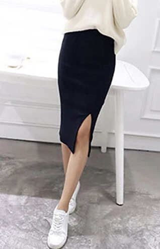 Black Сезон: весна–лето Для женщин Bodycon юбки обе стороны Разделение стильная женская обувь юбки женские повседневные Юбки-карандаши 6 цветов HO839187 - Цвет: Black