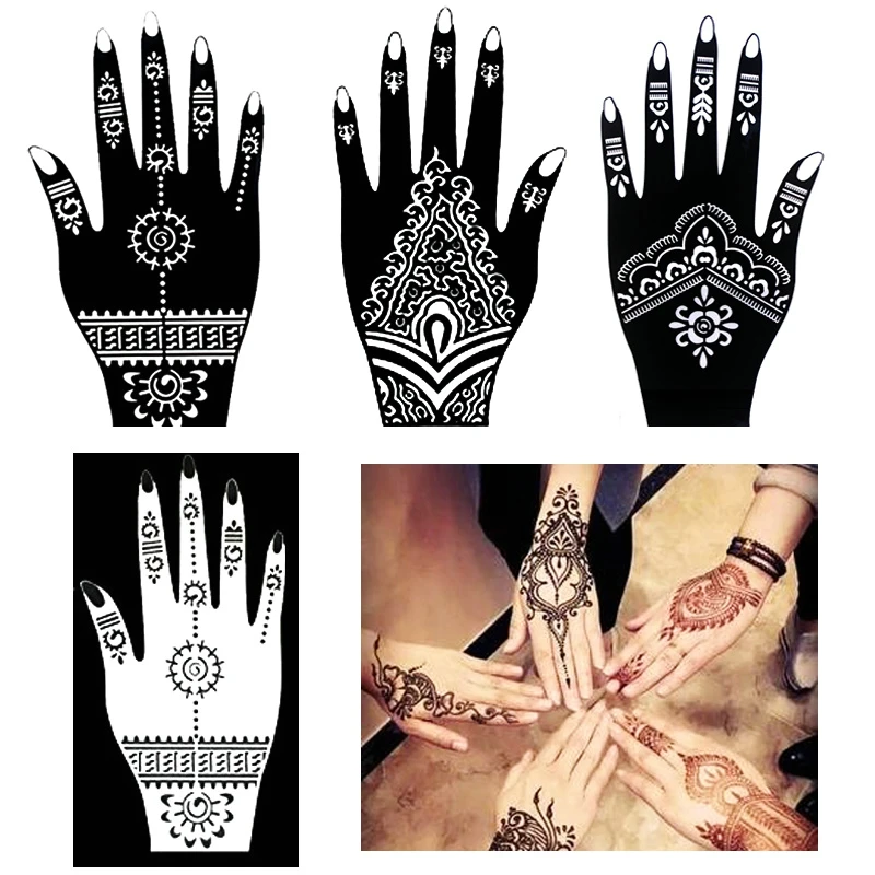 

3Pcs/Lot Hands Feet Henna Tattoo Stencils Set for Body Paint, Glitter Airbrush Flower Mehndi Tattoo Stencil Templates 20*10.5 Cm