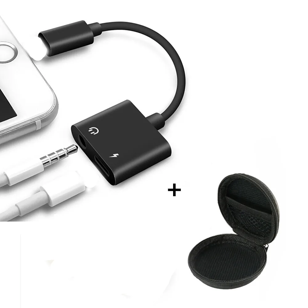 black with bag 2 в 1 аудио адаптер IOS 12,3 для iPhone XR X XS Max 7 8 Plus для lightning до 3,5 ММ Наушники разъем Aux кабель для зарядки - Цвет: black with bag