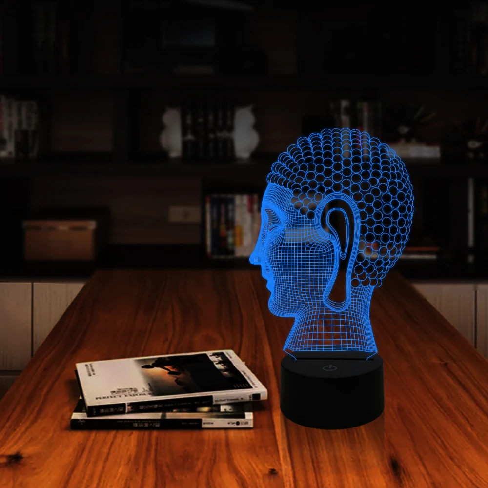 Ночник с боковым лицом Будды 7 цветов для дома кафе домашних животных декор