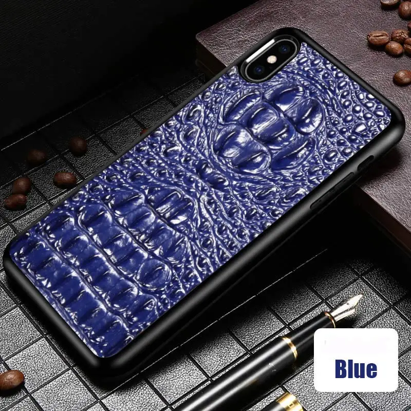 Тёмно-синий LANGSIDI 3D Crocodile Texture Genuine Leather covers for iphone x case 3d Leather cases for iphone XR XS Business phone cases - Цвет: Тёмно-синий