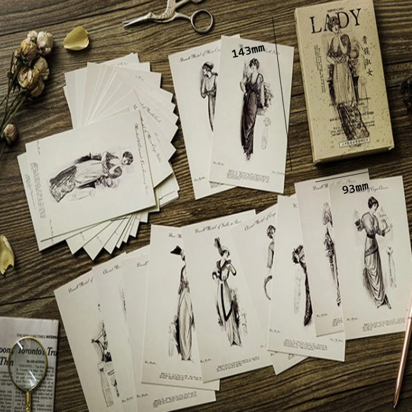 4 предмета в партии Винтаж карты аристократическое платье леди Почтовые открытки