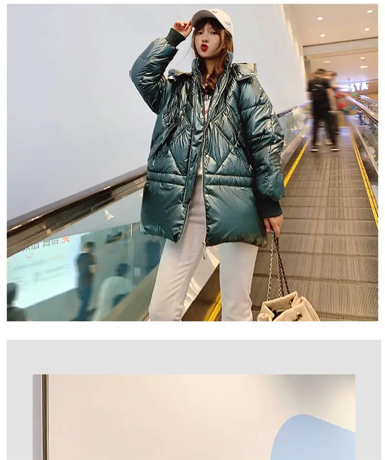 Fashion Winter Down Jacket Women Thick Warm Hooded Parka Female Cotton Padded Mid Long Coat Lady Solid Black Blue White D77