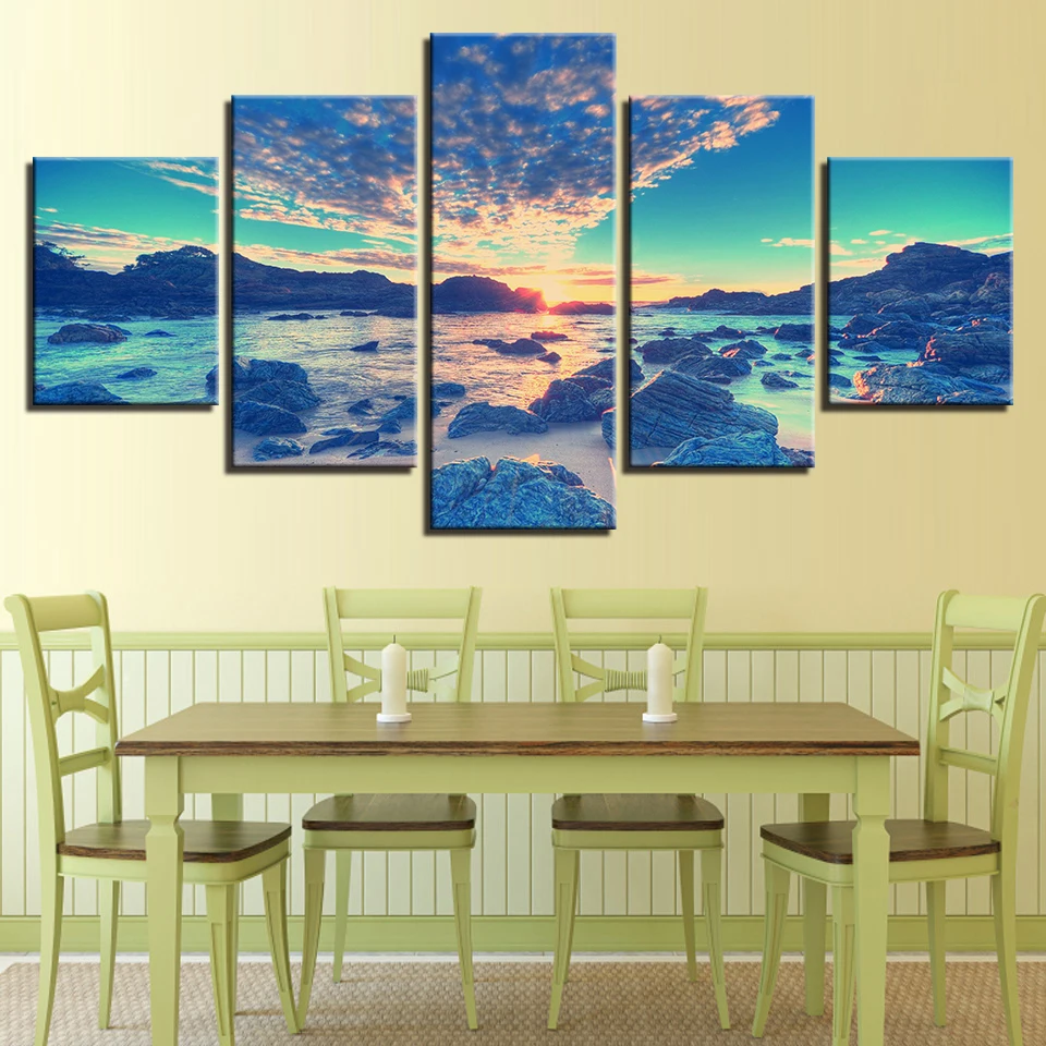 Холст Картина Wall Art 5 шт. пляжные волна коралловый риф картина из камней Восход