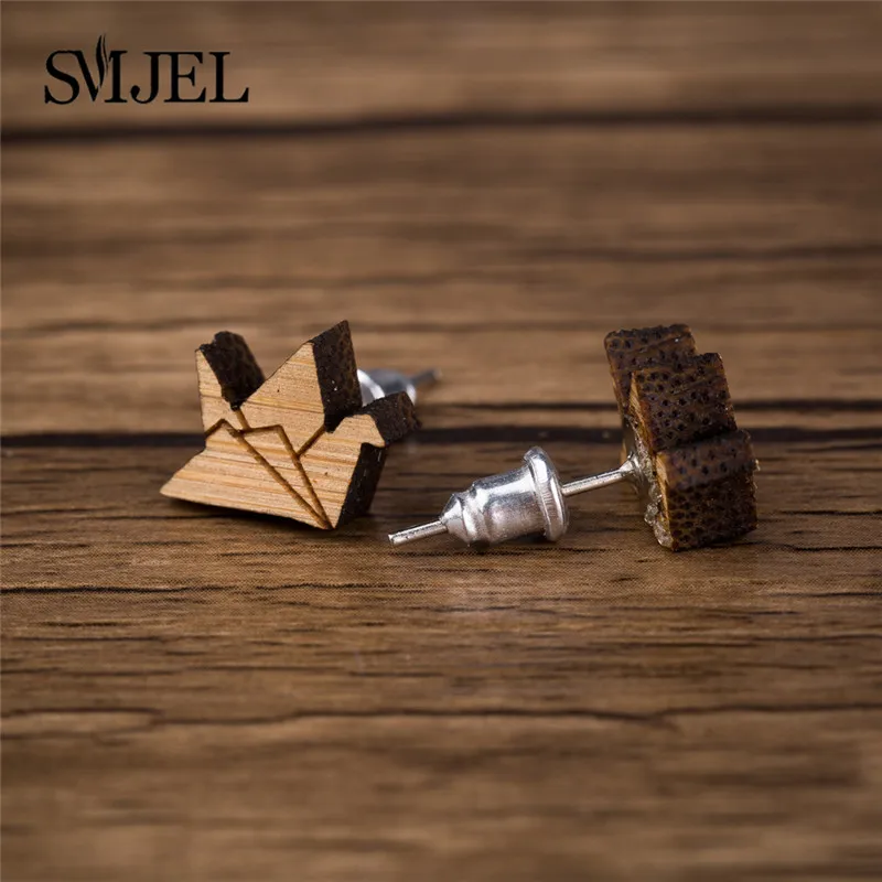 SMJEL Geometric Wooden Earrings Tiny Paper Crane Bird Stud Ear Jewelrys Women Accessories pendientes mujer moda 2018 | Украшения и