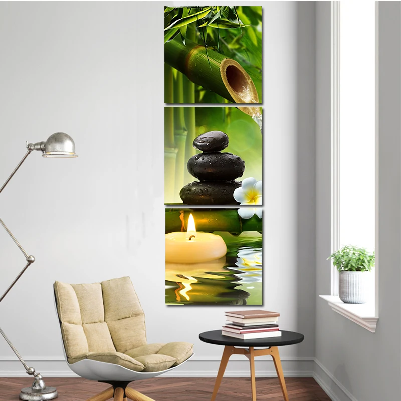 Goodecoration 3 панели настенная живопись спа камень бамбук Zen картина украшение для