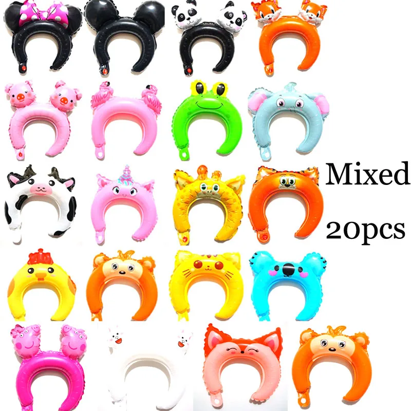 20pc mix headheld 20 шт./лот) вечерние шары для детей на день рождения обруч-украшение для волос стиль Микки животные фольгированный шар Тигр лягушка панда Слон шар - Цвет: 20pc mix headheld