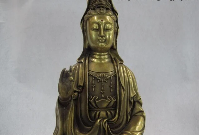 song voge gem S0486 12 Chinese Buddhism Brass Copper Bodhisattva Kwan Yin GuanYin Sit lotus Statue | Дом и сад