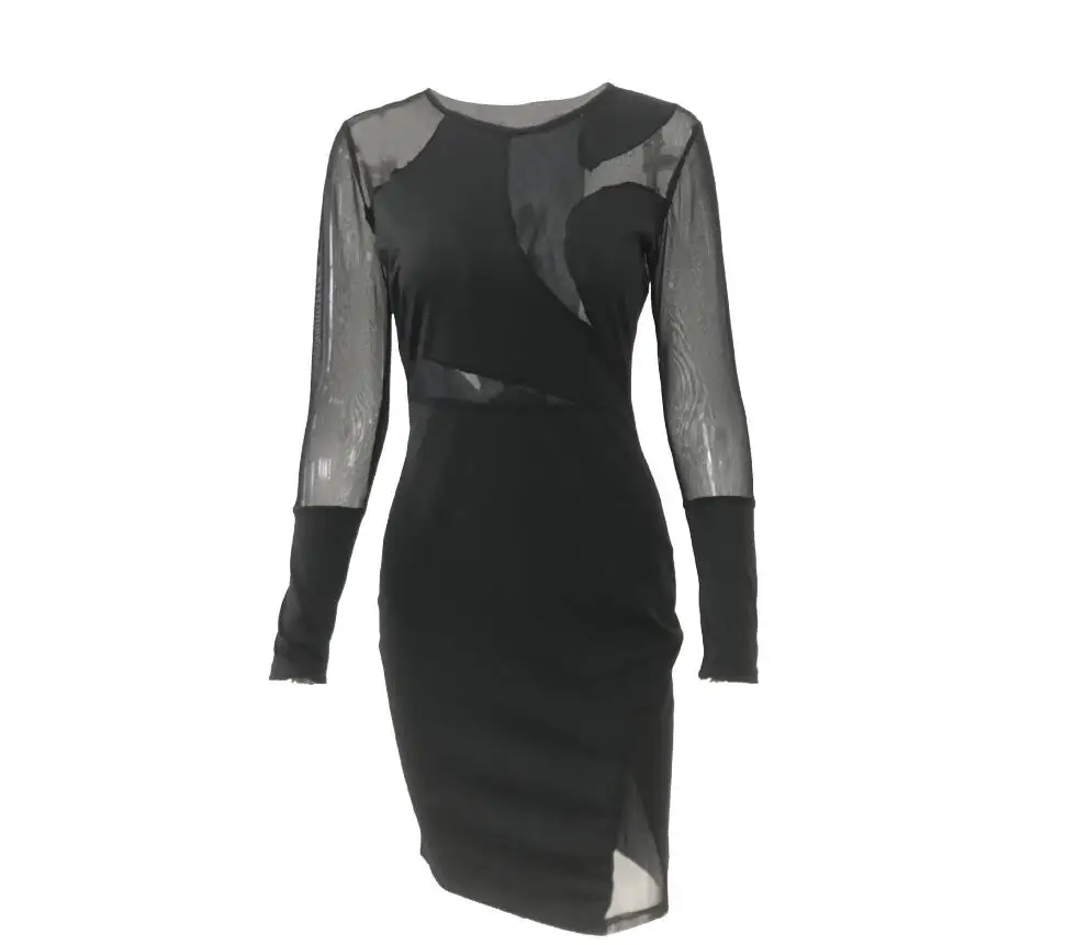 Женское облегающее платье с длинным рукавом повседневное однотонное для