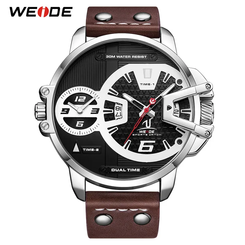 UV1702-3C WEIDE мужской роскошный спортивный PU кожаный полосатый ремешок кварцевый механизм Аналоговые Авто Дата часы водонепроницаемые наручные часы - Цвет: UV1702-3C