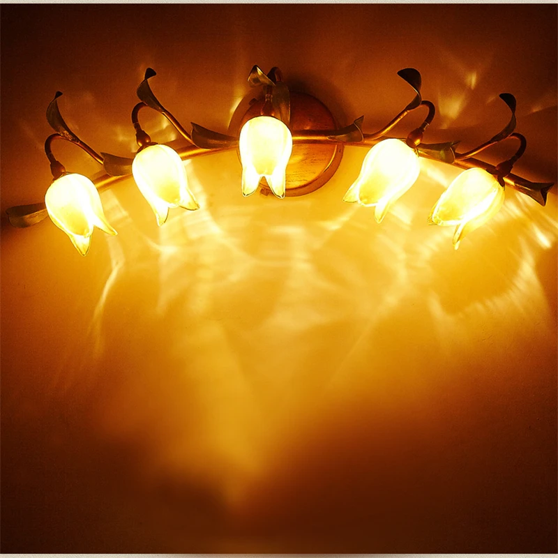 Стеклянные Настенные лампы с цветами и зелеными листьями скандинавский