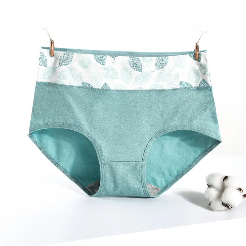 Leaves Print Женские бесшовные трусы Fallsweet, хлопковые трусы с высокой талией из воздухопроницаемого материала, милое нижнее белье - Цвет: Leaves Print